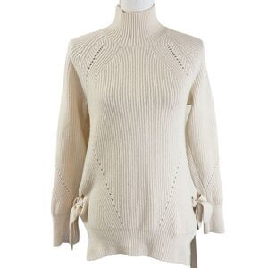 Rebecca Taylor Womens Rib Knit Mock Pullover Sweater Size XS Side Tie Hem Wool